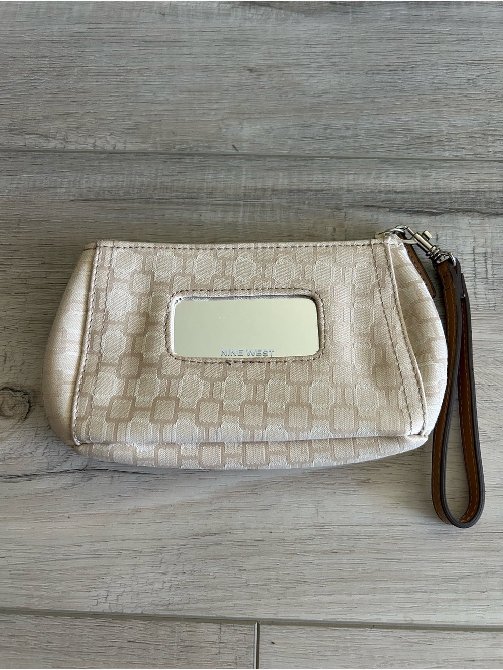 Nine West Beige Cream Wristlet Clutch with Logo Plate